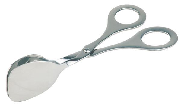 Silberne Servierzange aus Metall.