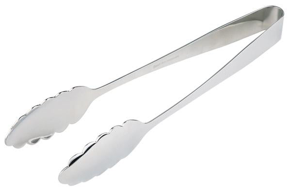 Silberne Servierzange aus Edelstahl.