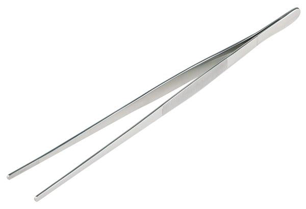 Silberne Küchenpinzette aus Metall.