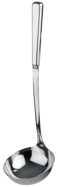 Silberne Suppenkelle aus Edelstahl.