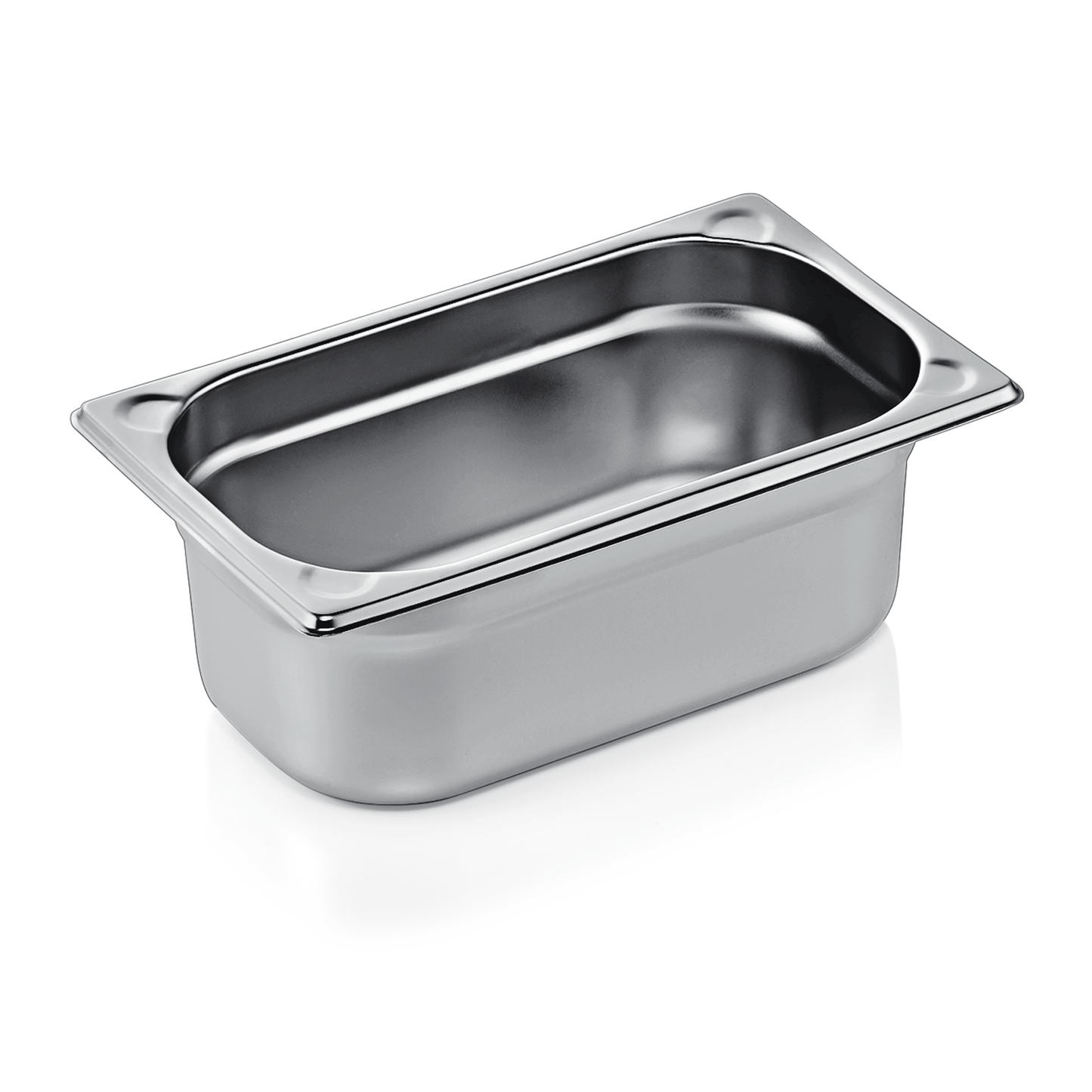 Edelstahl-Gastronormbehälter für Lebensmittel.
