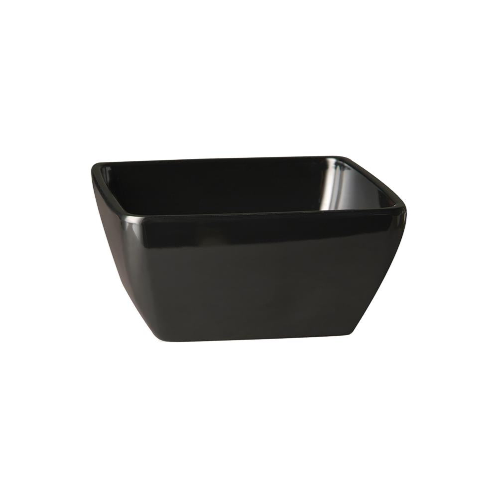 Schwarze quadratische Schüssel aus Melamin.