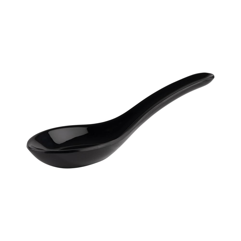 Schwarzer Porzellanlöffel für Gastronomie.