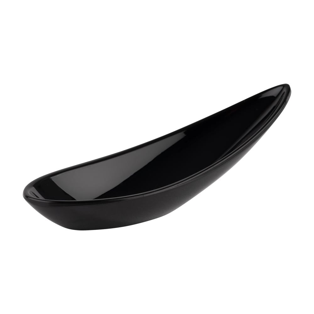 Schwarze, geschwungene Servierschale.