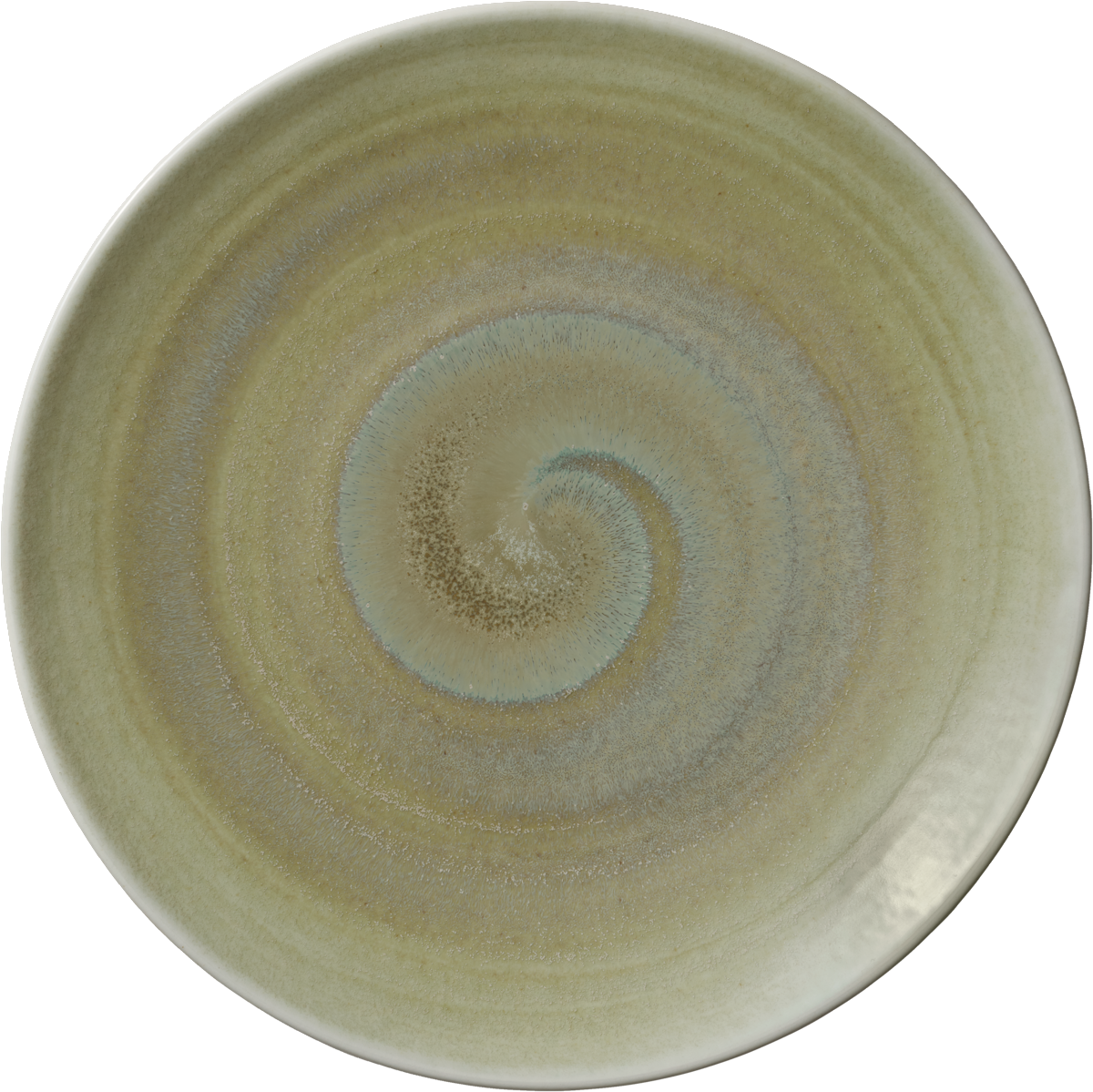 Beiger Teller mit Spiraldesign.