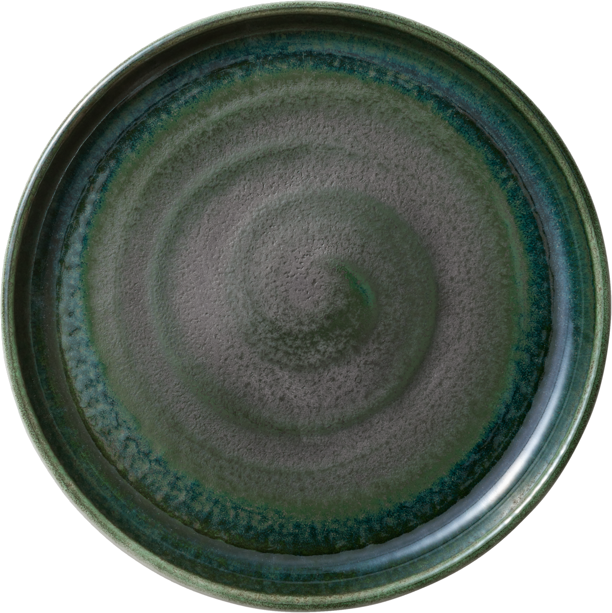 Grüner Teller mit Spiraldesign.