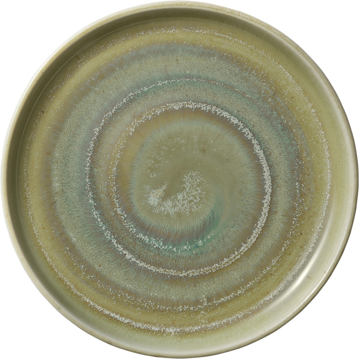Grüner Teller mit Spiraldesign.
