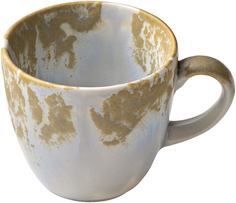Keramiktasse mit abstraktem Muster.
