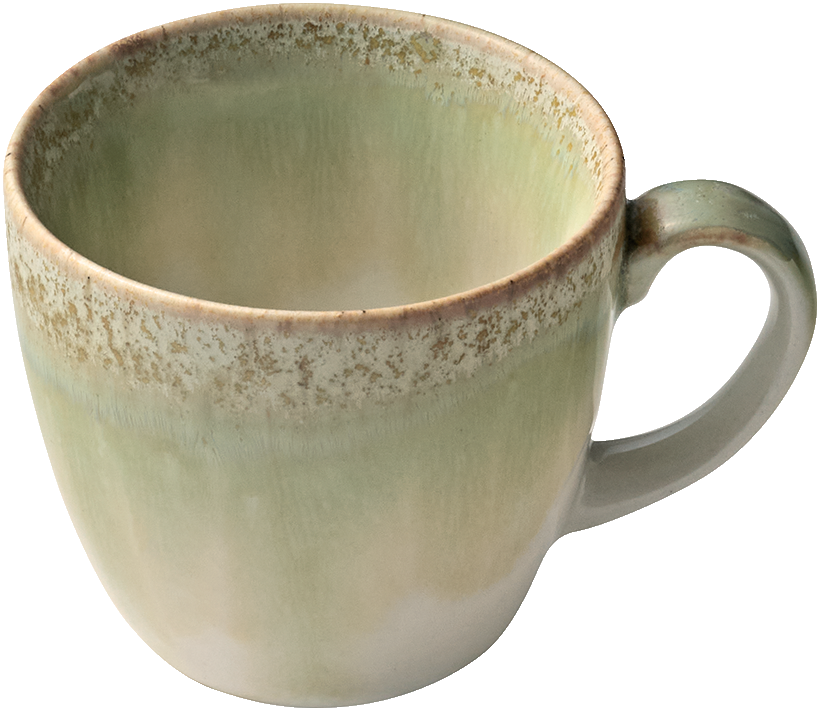 Grüne Tasse mit Henkel.