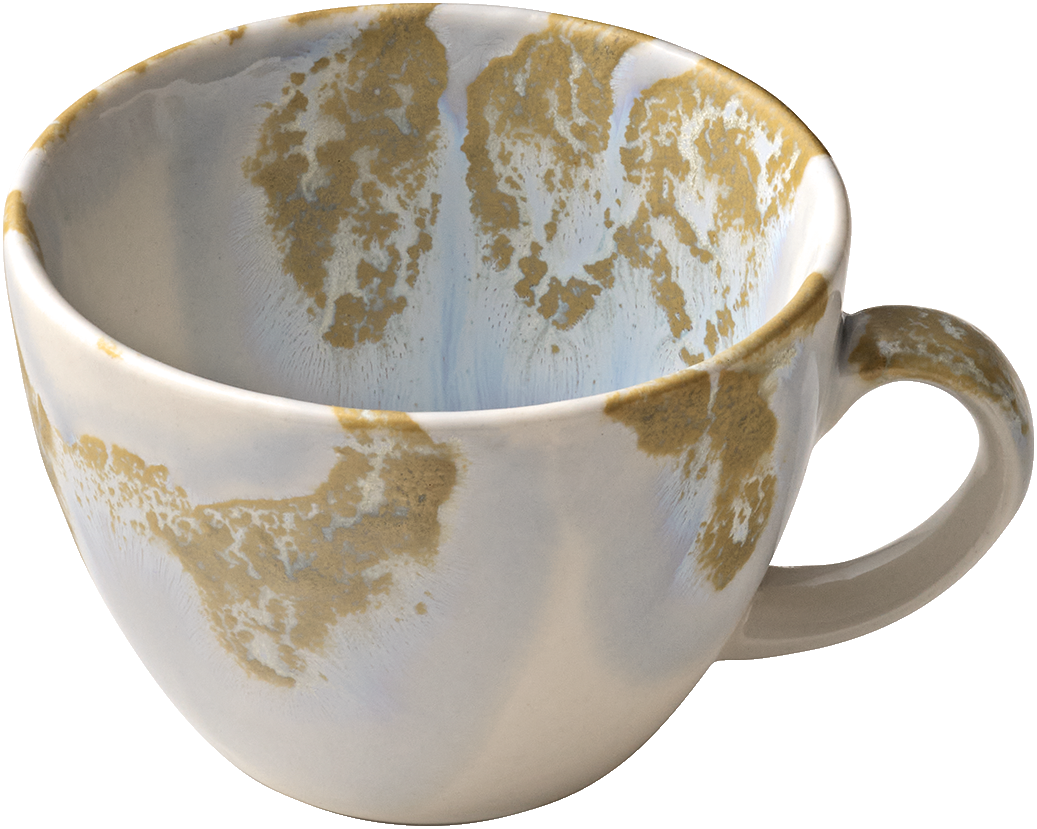 Keramiktasse mit abstraktem Muster.