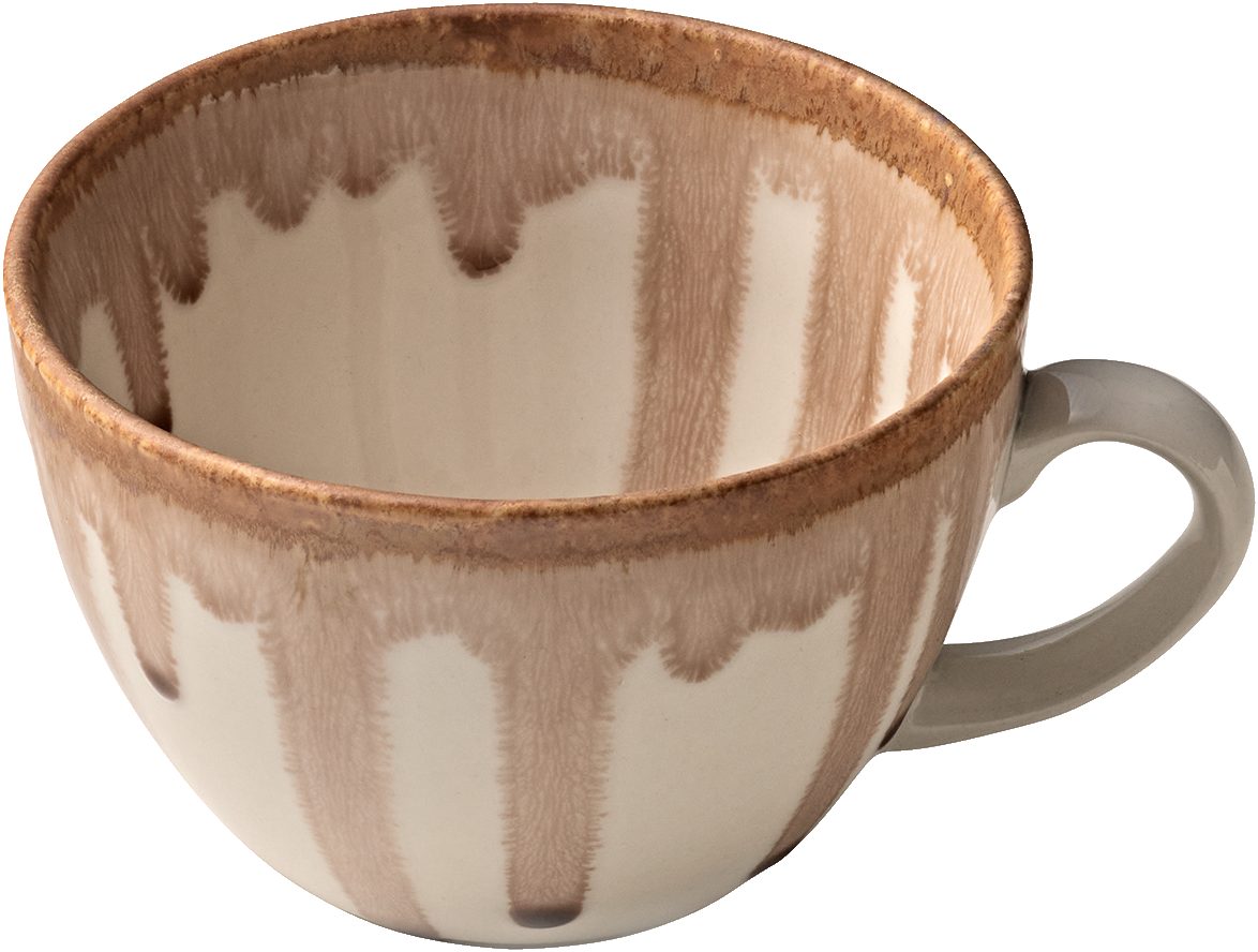 Keramiktasse mit braunem Muster.
