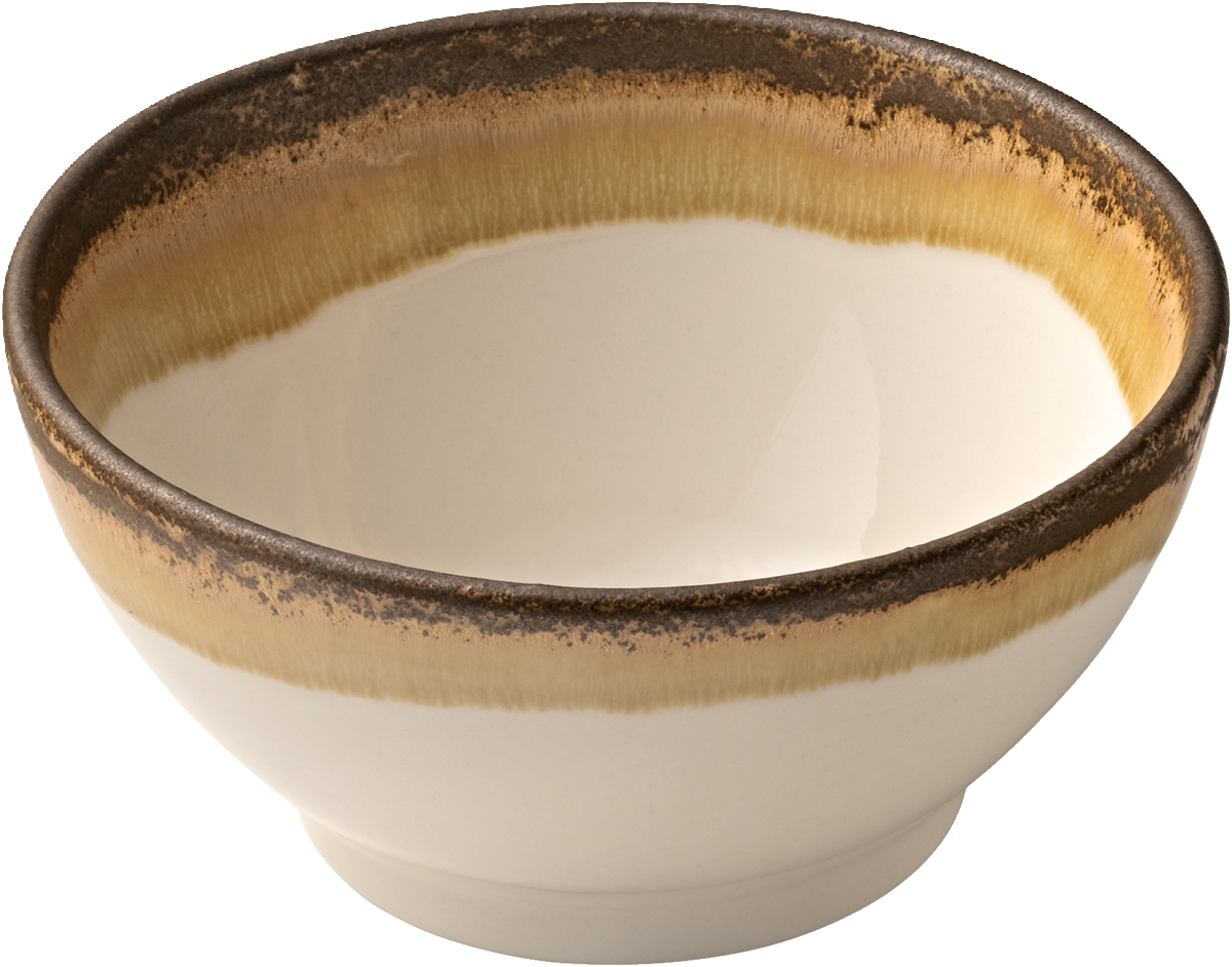Keramikschale mit braunem Rand.