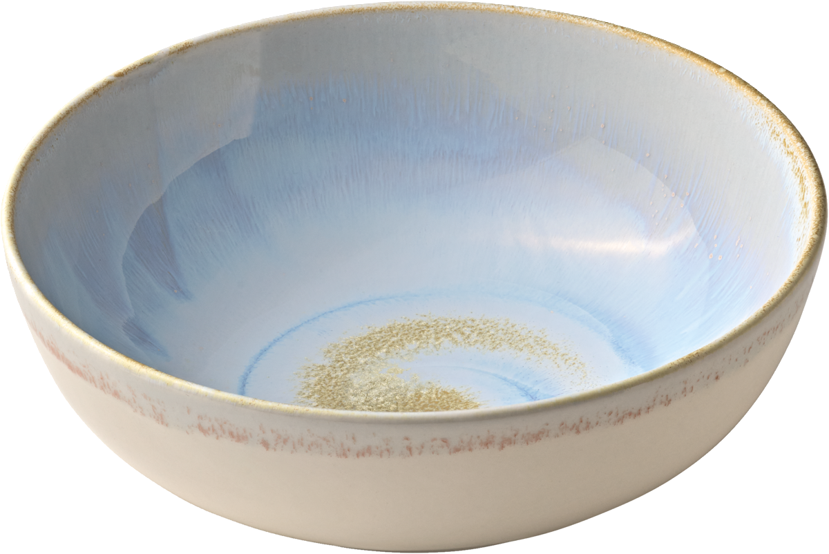 Schüssel mit blauem Innenmuster.