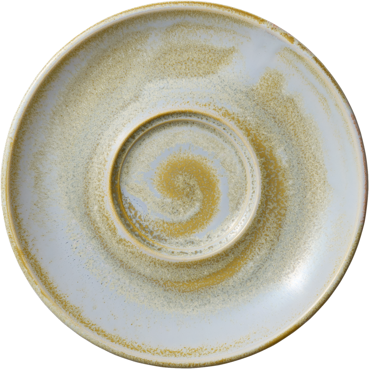 Untertasse mit spiralförmigem Muster.