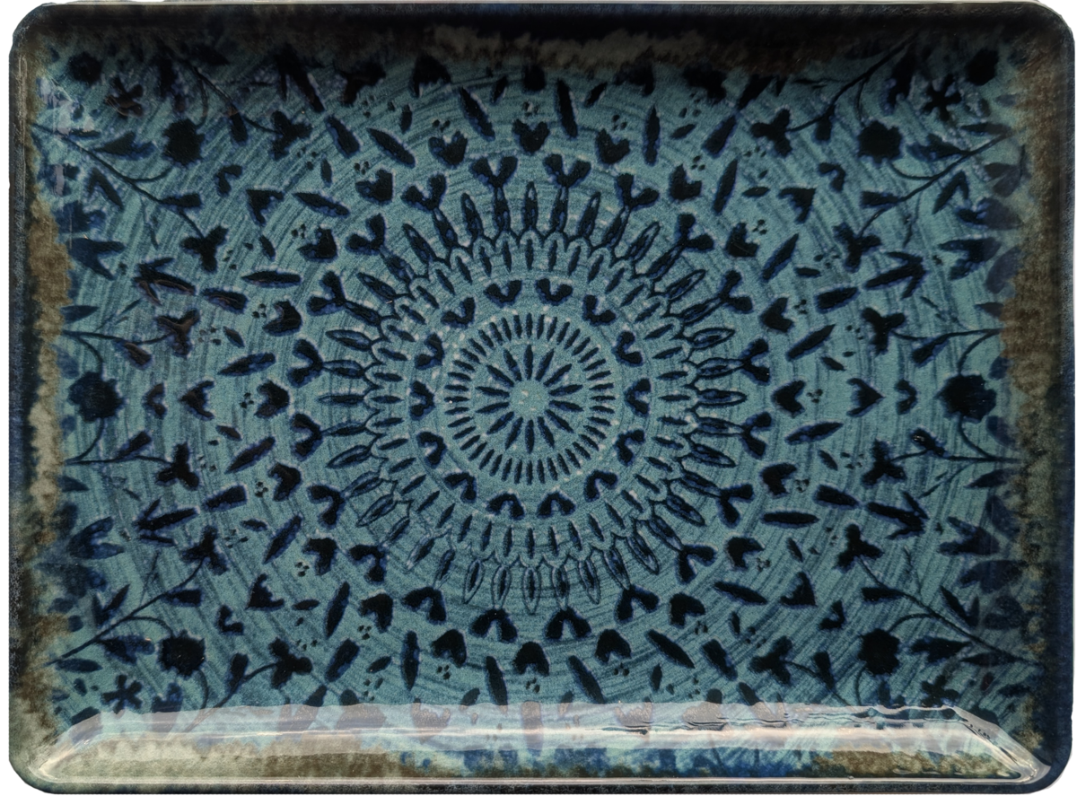 Blaue, dekorative Keramikplatte mit Muster