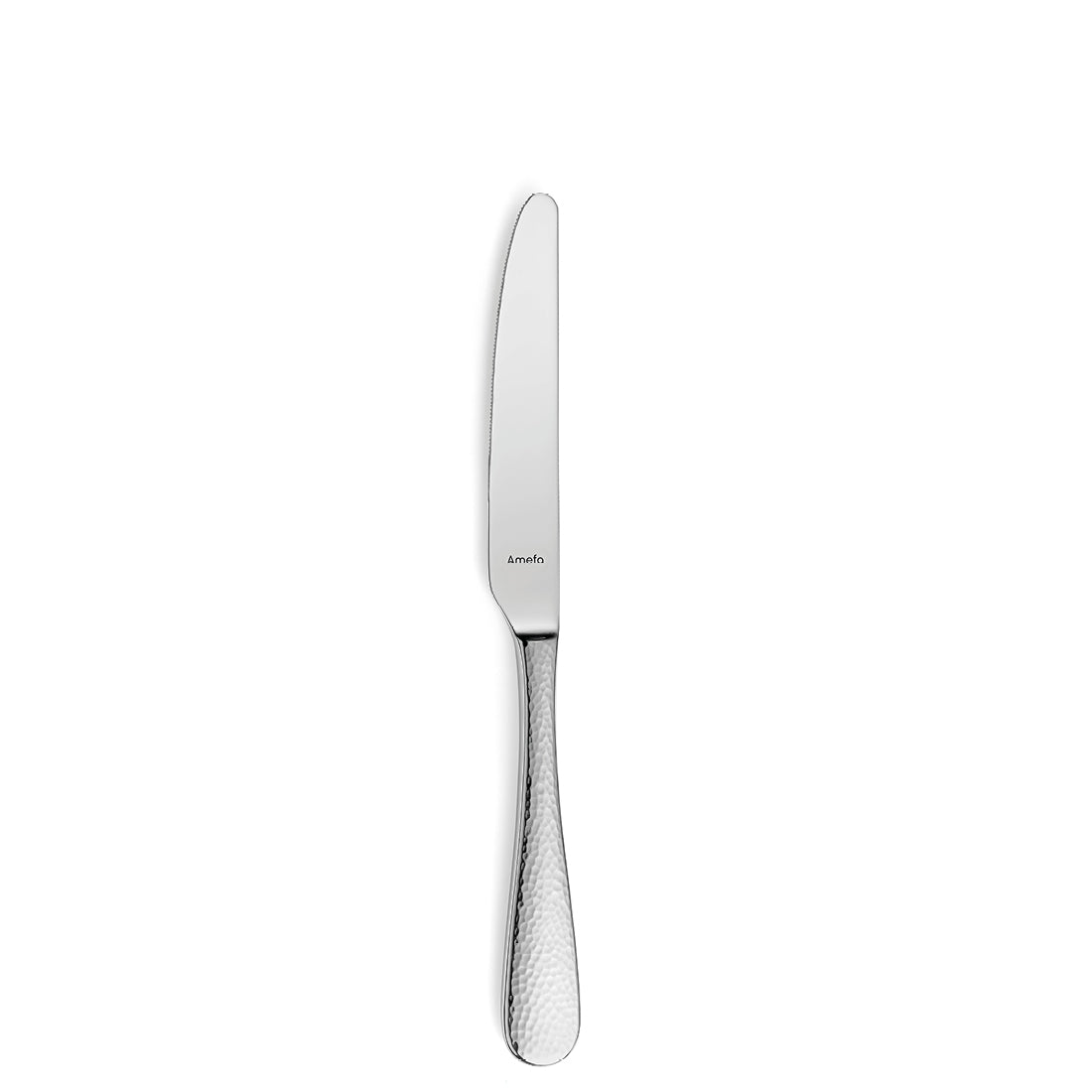 Silbernes Tafelmesser mit strukturiertem Griff.