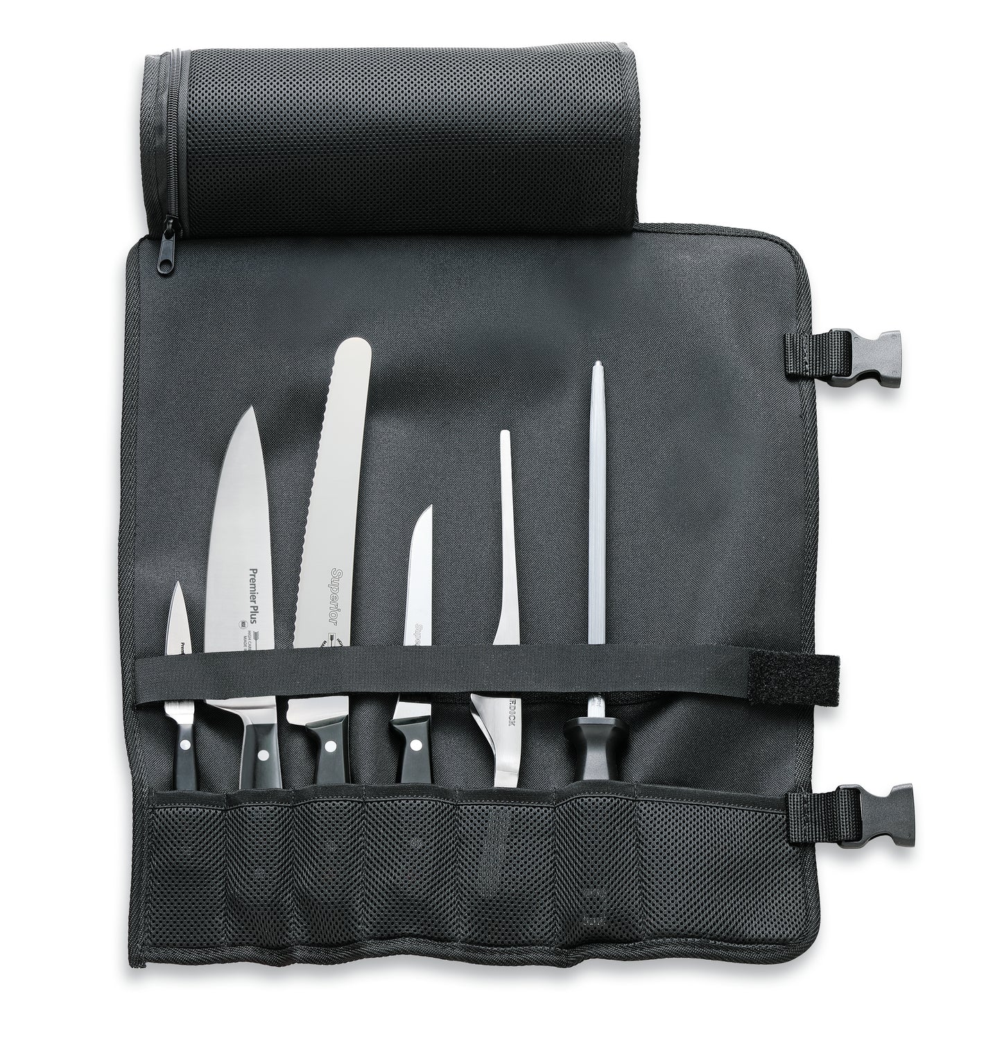 Messerset in schwarzer Tasche.