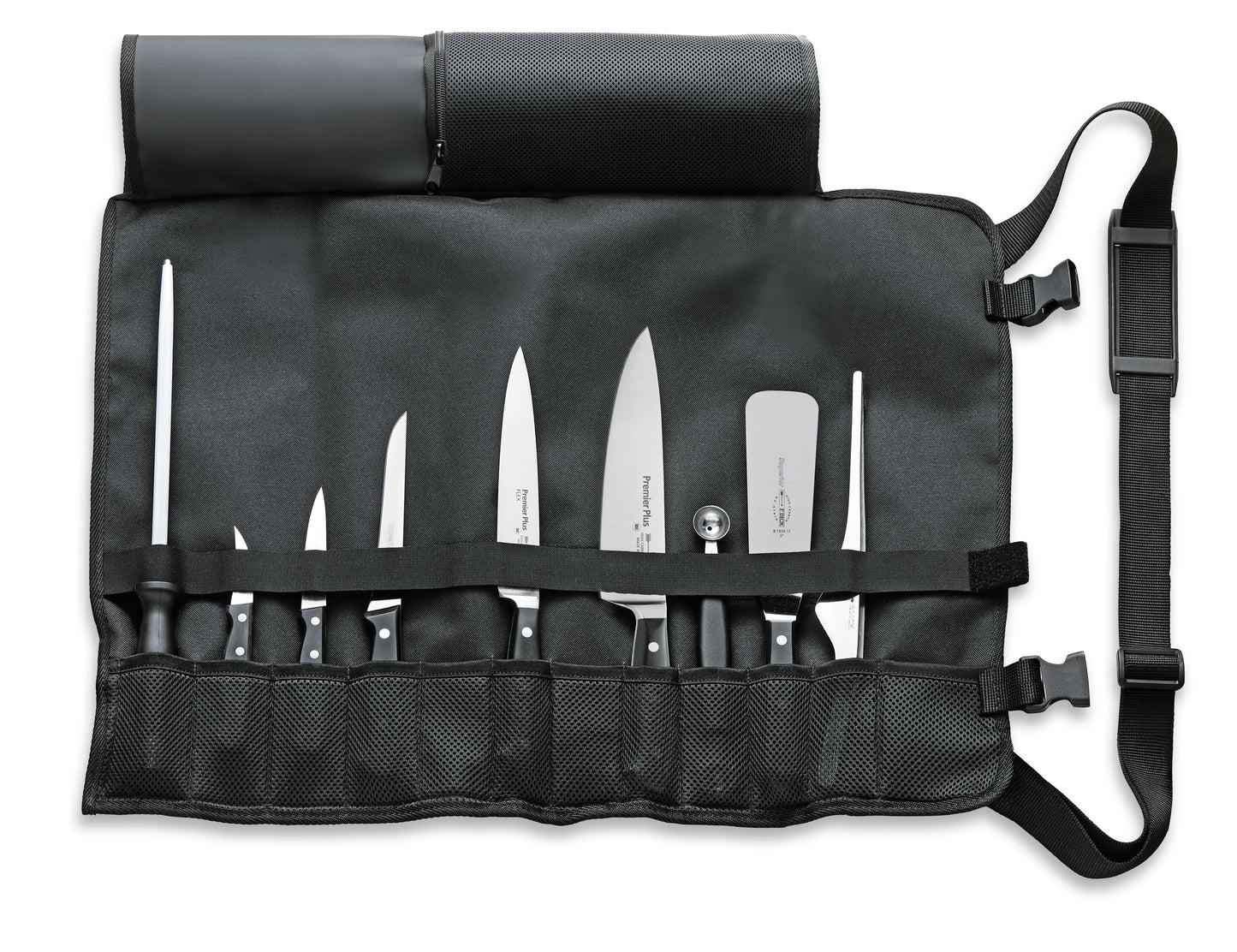 Messerset in schwarzer Tasche.