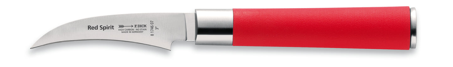Rotes Messer mit gebogener Klinge.