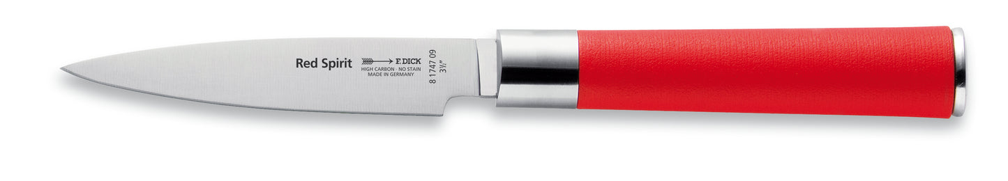 Rotes Küchenmesser mit Edelstahlklinge.