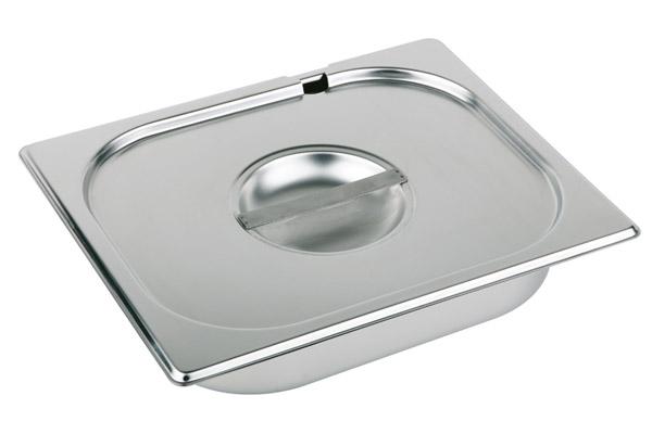 Edelstahl-Gastronormbehälter mit Deckel.