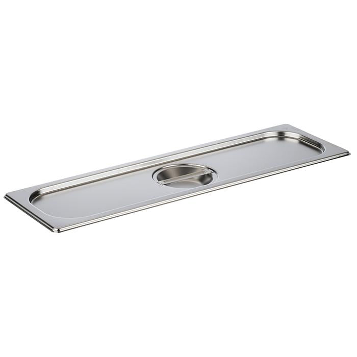 Edelstahl-Gastronorm-Deckel mit Aussparung.