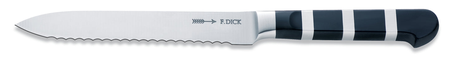 Gezacktes Messer mit schwarzem Griff.