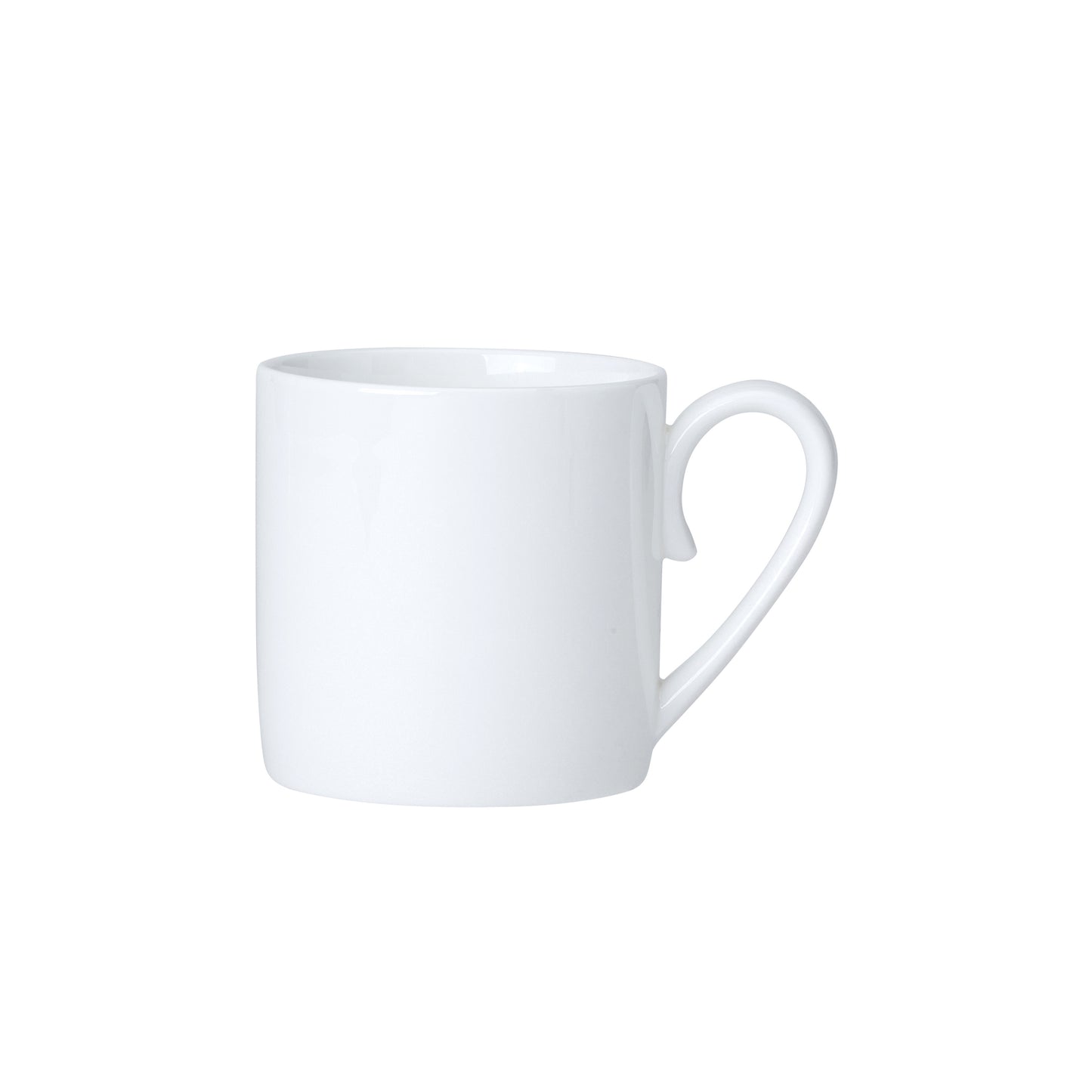 Weiße Tasse mit Herzgriff.