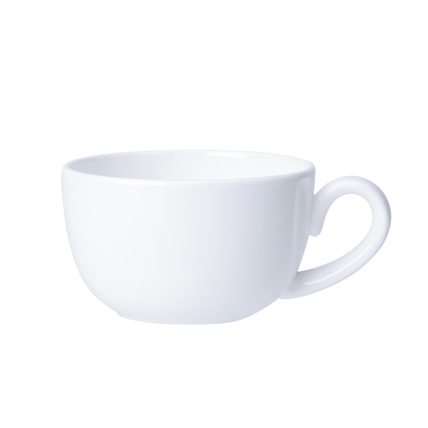 Weiße Tasse auf weißem Hintergrund.