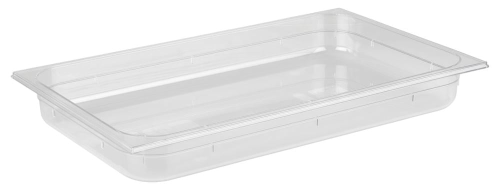 Transparente GN-Behälter aus Kunststoff.