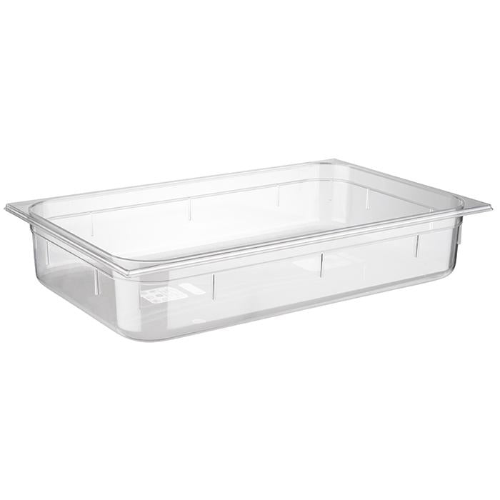 Transparente GN-Behälter aus Kunststoff.