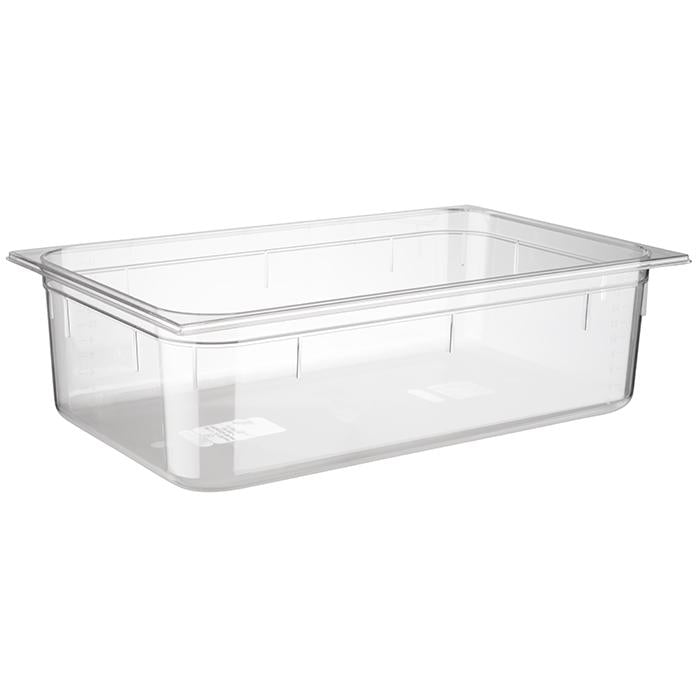 Transparente GN-Behälter aus Kunststoff.