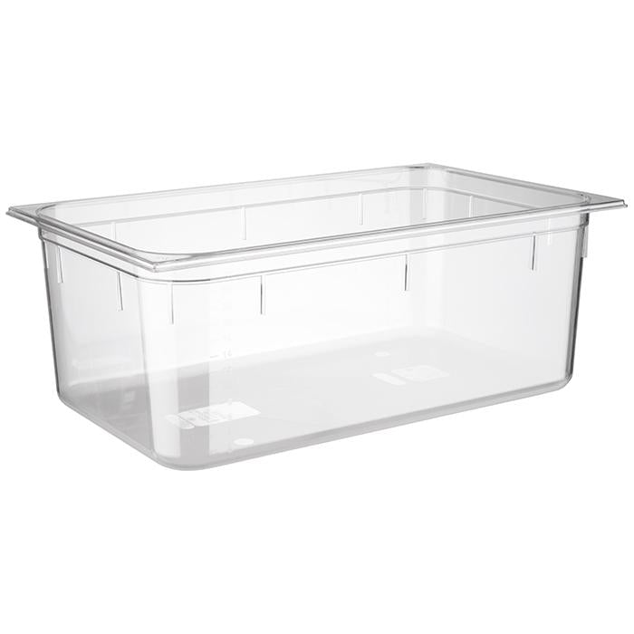 Transparente GN-Behälter aus Kunststoff.