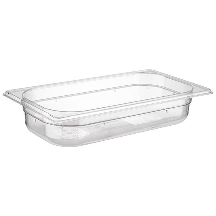 Transparente GN-Behälter aus Kunststoff.