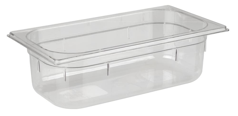 Transparente GN-Behälter aus Kunststoff.