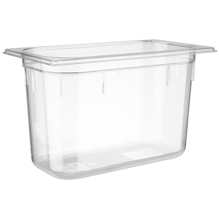 Transparente GN-Behälter aus Kunststoff.