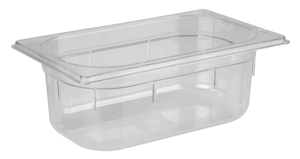 Transparente GN-Behälter aus Kunststoff.