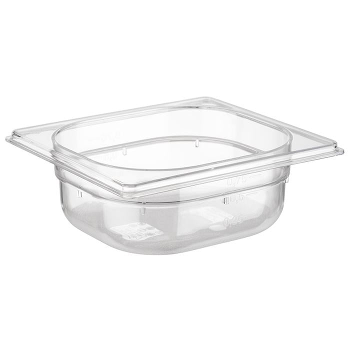 Transparente GN-Behälter mit Deckel.