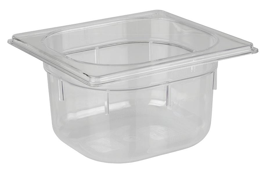 Transparente GN-Behälter aus Kunststoff.