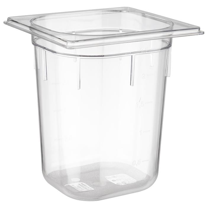 Transparenter GN-Behälter mit Deckel.