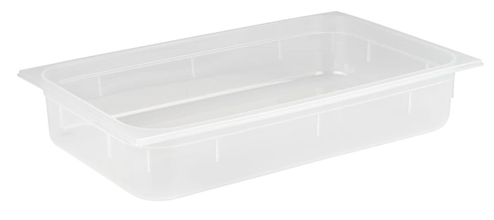 Transparente GN-Behälter aus Kunststoff.
