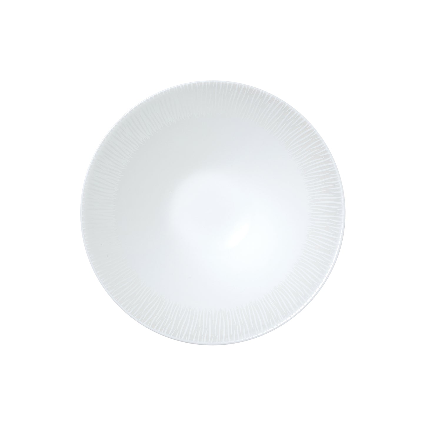 Weißer Teller mit Rillenmuster.