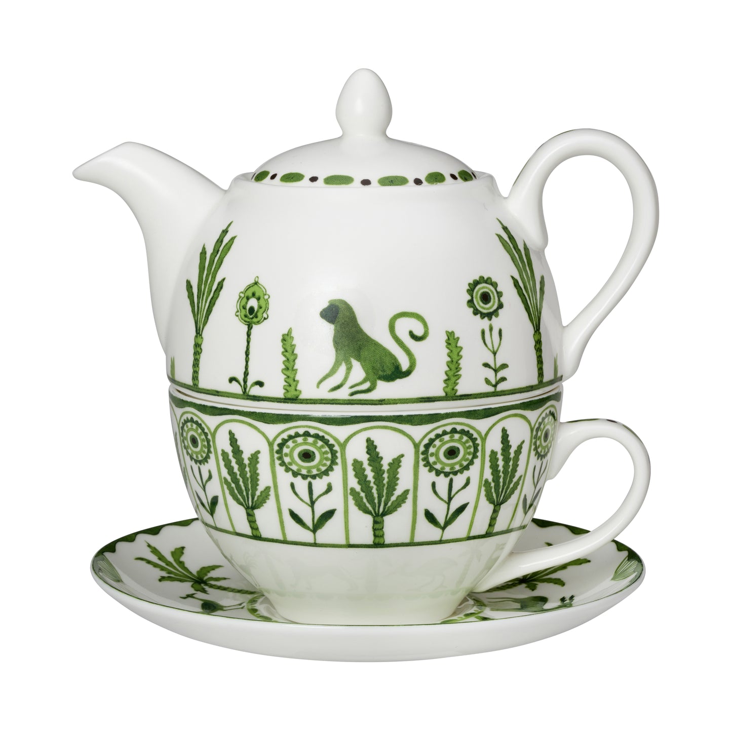 Teekanne mit Tasse und Untertasse.