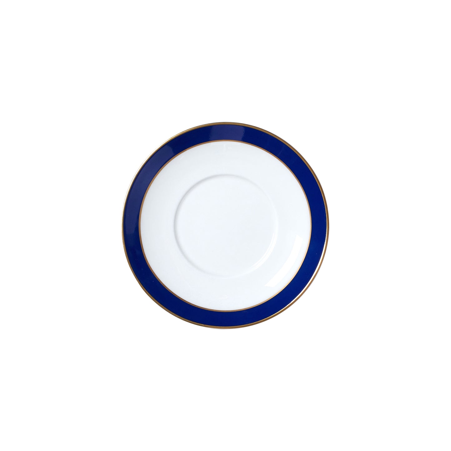 Leerer Teller mit blauem Rand.