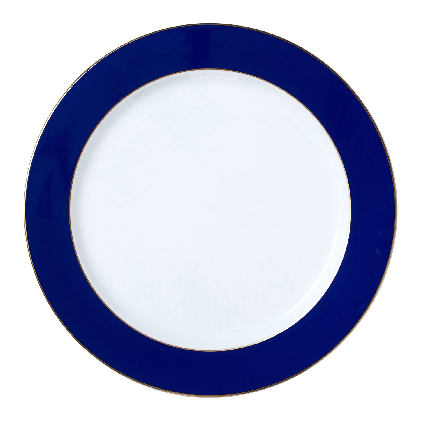 Leerer Teller mit blauem Rand.