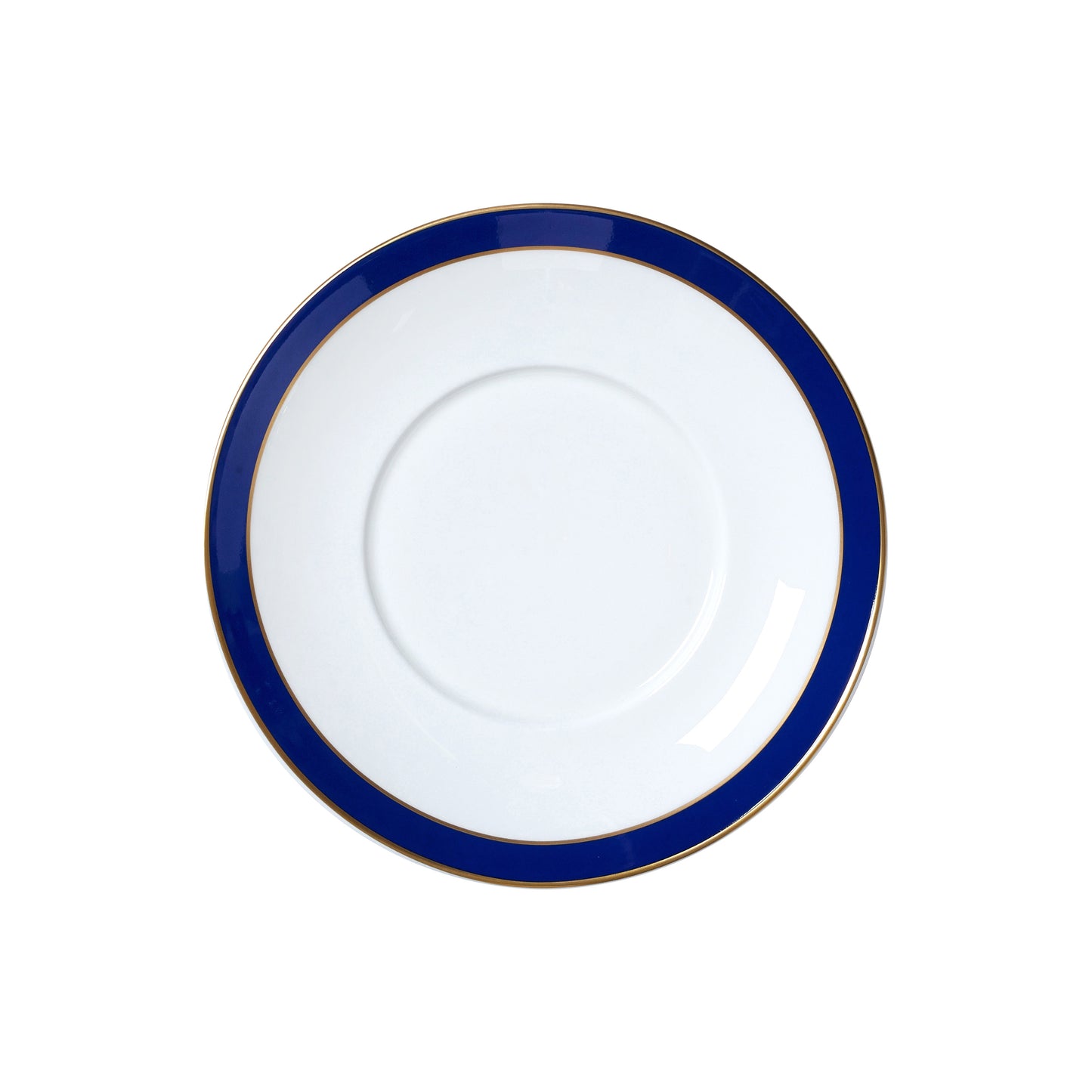 Leerer Teller mit blauem Rand.