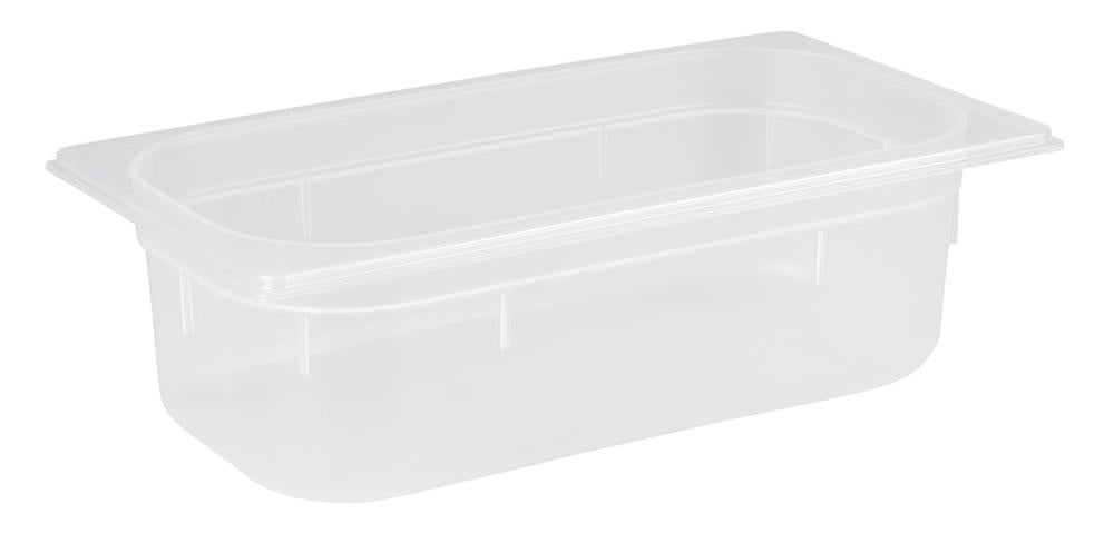 Transparente GN-Behälter aus Kunststoff.