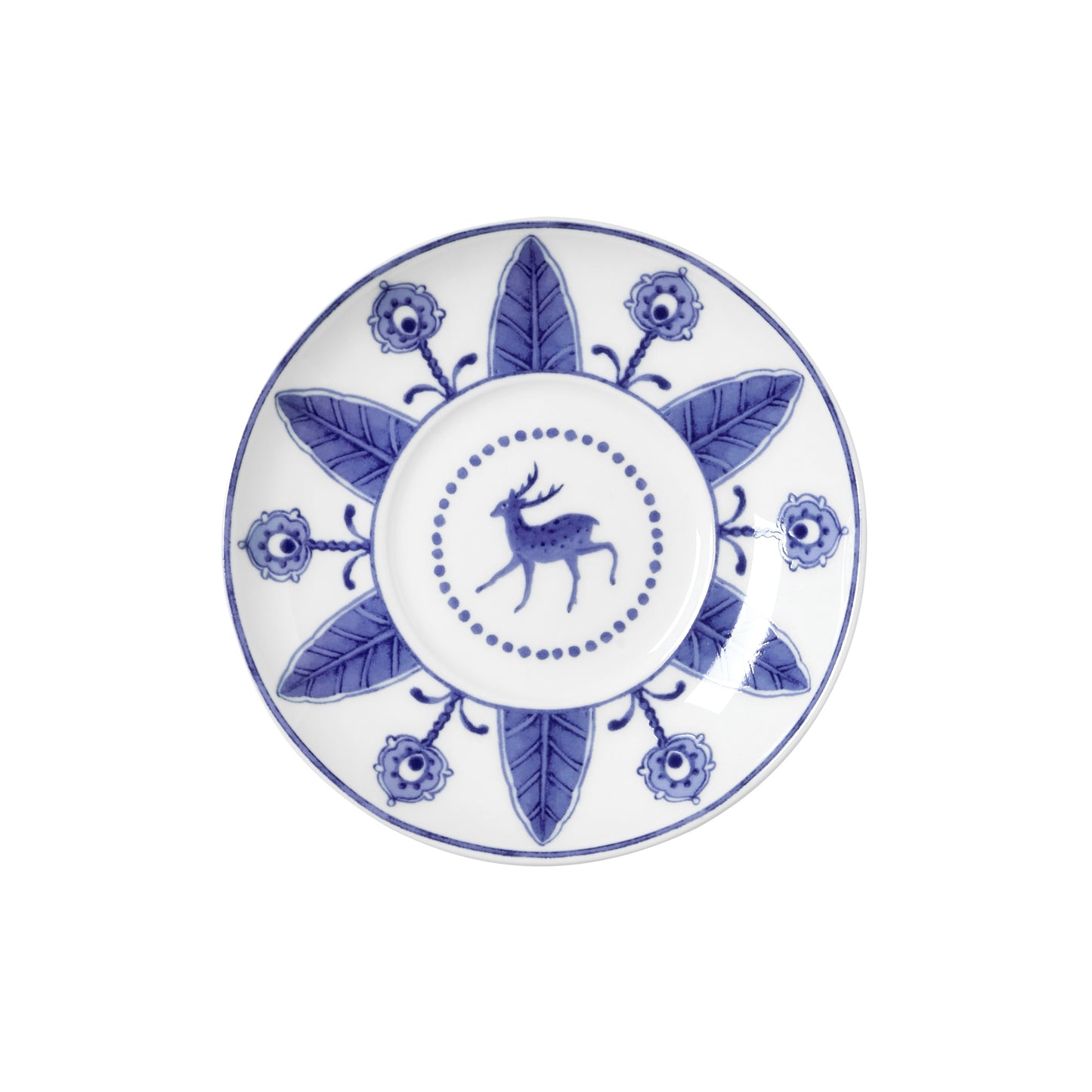 Teller mit blauem Hirschmotiv.