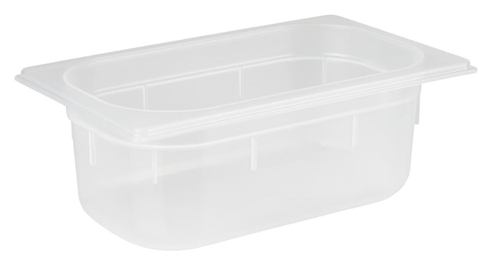 Transparente GN-Behälter aus Kunststoff.