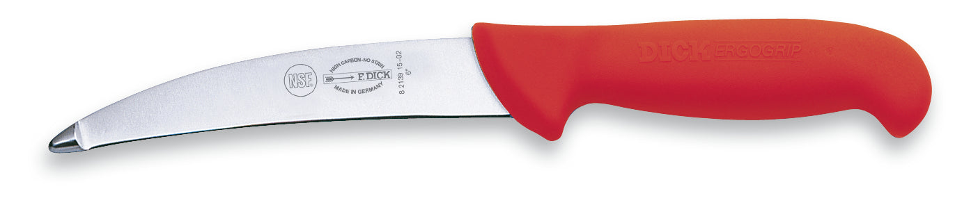 Rotes Messer mit gebogener Klinge.
